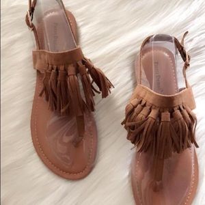 Tan fringe sandals